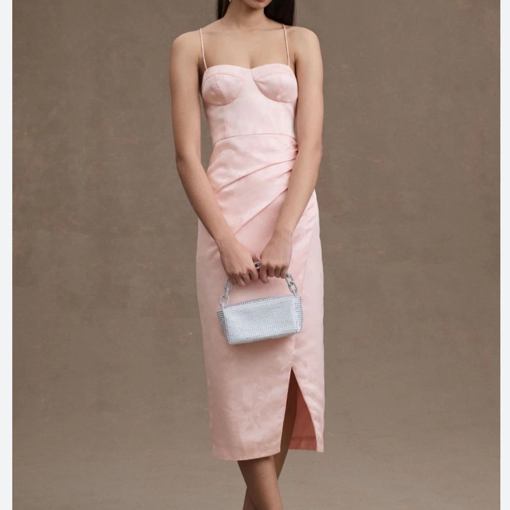 BHLDN Levi Corset Ruched Satin Jacquard Side-Slit Midi Dress size 4